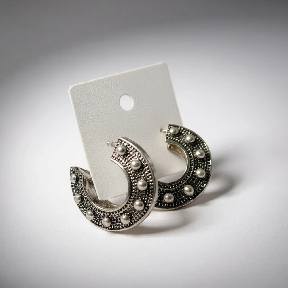 Free People Studded Horseshoe Hoop Earrings NWT